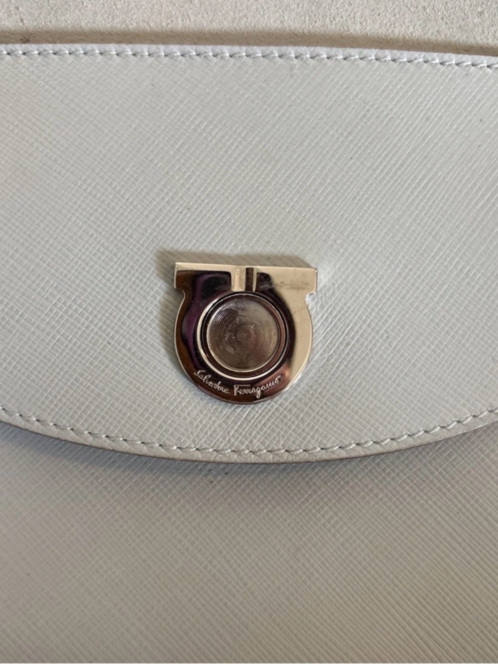 Salvatore Ferragamo Gancini Baguette Light Blue Suede & Saffiano Leather  RARE - Picture 3 of 15